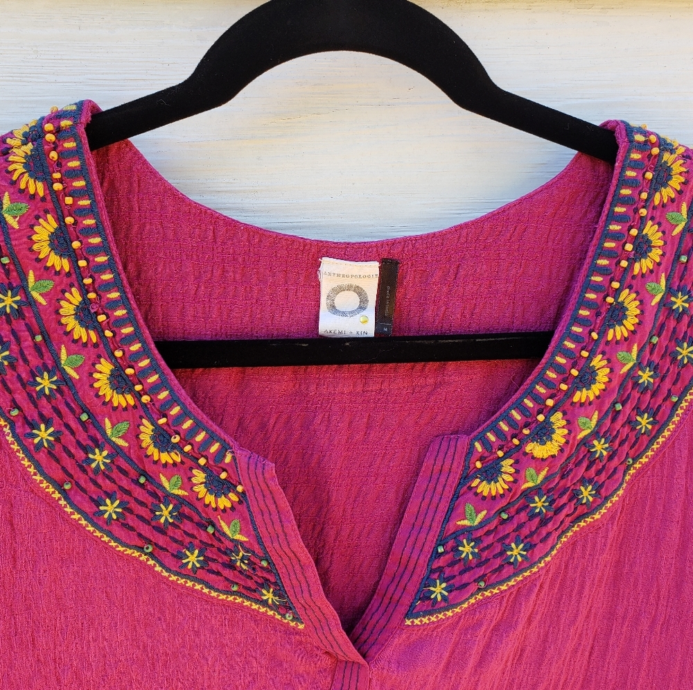 Anthropologie Sleeveless Top Pink Embroidered